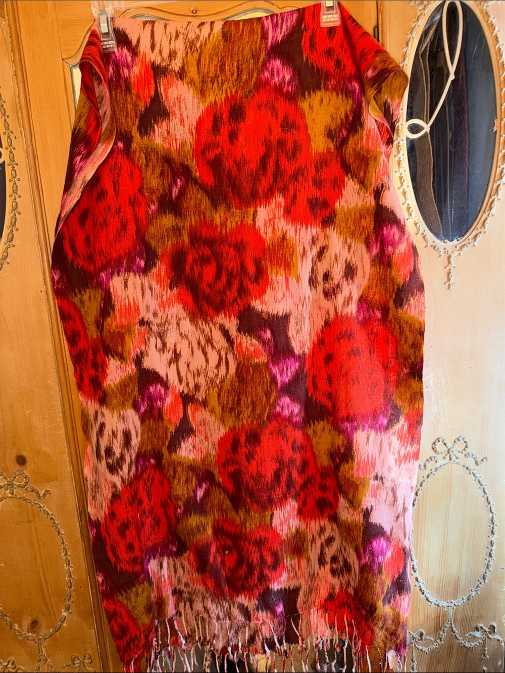 Lands' End Vibrant Floral Multicolor Scarf in Red, Pink and Brown